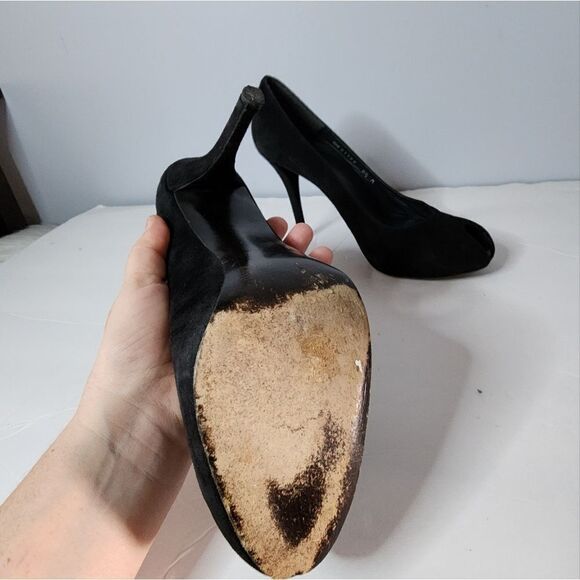 Stewart Weitzman black open toe heels women's size 8.5 velvety - Picture 4 of 5
